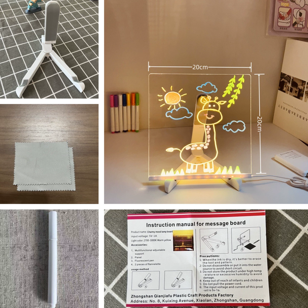 Стираемая светящаяся доска для рисования J-95, детская акриловая LED-панель для творчества, набор с 1 или 7 маркерами
