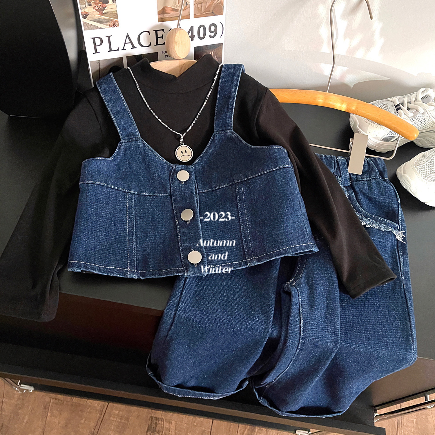 2023 New Korean Girls' Cowboy 3-Piece Base Shirt Baby Autumn Set 67209_voghion.com