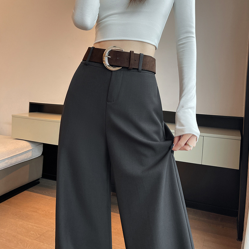复古气质宽松休闲西裤女2025春季新款时尚高腰显瘦垂感拖地裤长裤|undefined