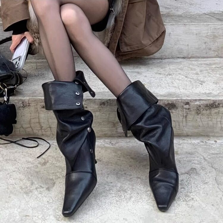 First Encounter with the Black Niche Dual-Wear Pointed-Toe High-Heeled Boots, Stiletto Heeled Slouch Boots, Western Cowboy Boots, Riding Boots That Make You Look Slimmer First Encounter with the Black Niche Dual-Wear Pointed-Toe High-Heeled Boots, Stiletto Heeled Slouch Boots, Western Cowboy Boots, Riding Boots That Make You Look Slimmer