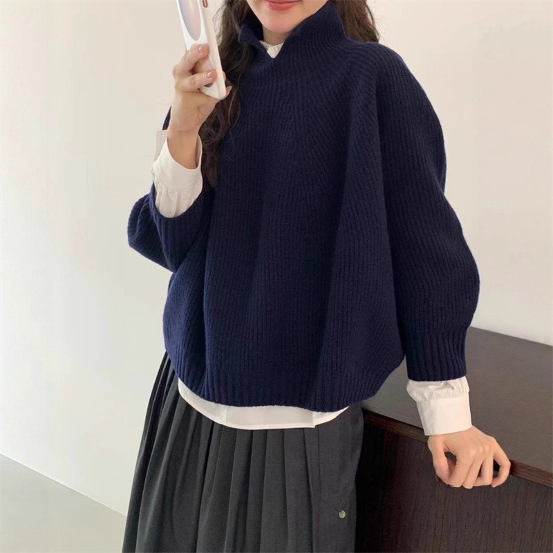 日系慵懒风休闲套头毛衣女秋冬季宽松软糯针织衫跨境上衣两件套装|undefined