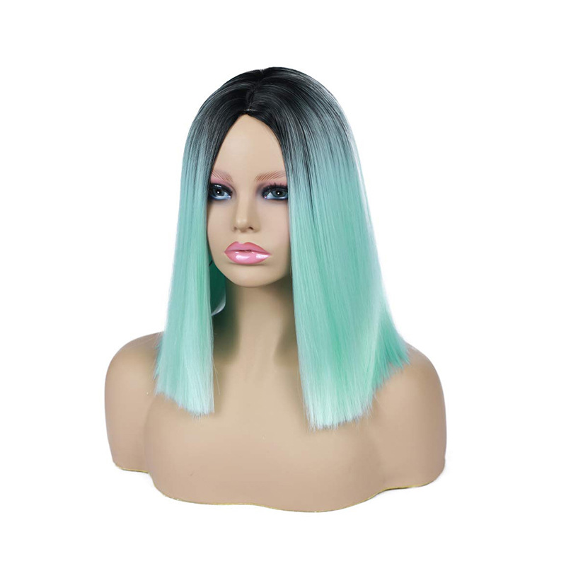 Fashion Personality Green Wave Head Straight Hair Gradient Color Wig Headgear display picture 1
