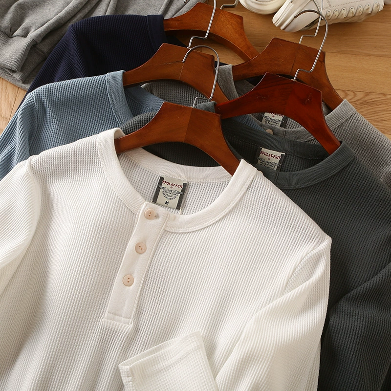 Оригинальные вафли! Ошейник Генри! Осенняя Новая Мужская модная Повседневная Базовая Однотонная футболка с длинными рукавами и низом