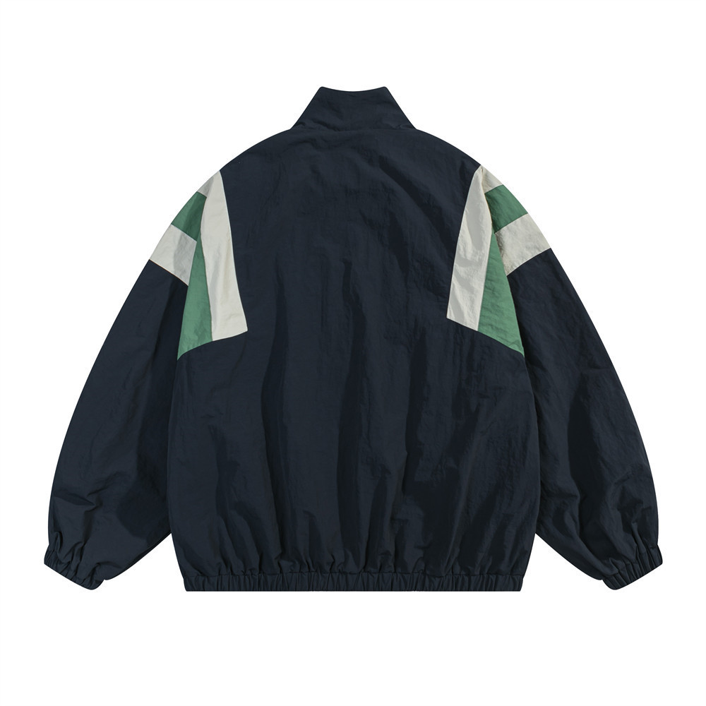 Men's Loose Color-Block Stand Collar Zipper Windproof Waterproof Outdoor Bomber Jacket American Style Trend_voghion.com
