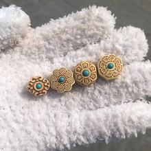 黄杨木镶嵌绿松石配件DIY饰品吊坠钥匙扣配饰车挂工艺品礼品