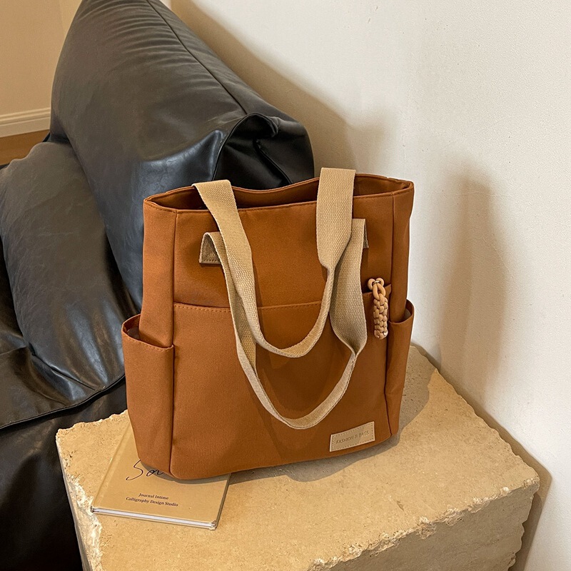 College Students' Class Commuting Large Capacity Tote Bag Women's 2024 New Orange College Style Shoulder Bag Canvas Bag