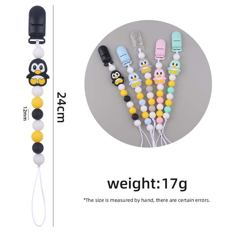 Nuevo bebé suministros chupete cadena bebé creativo de dibujos animados animal pingüino silicona mordedura pegamento anti-gota cadena