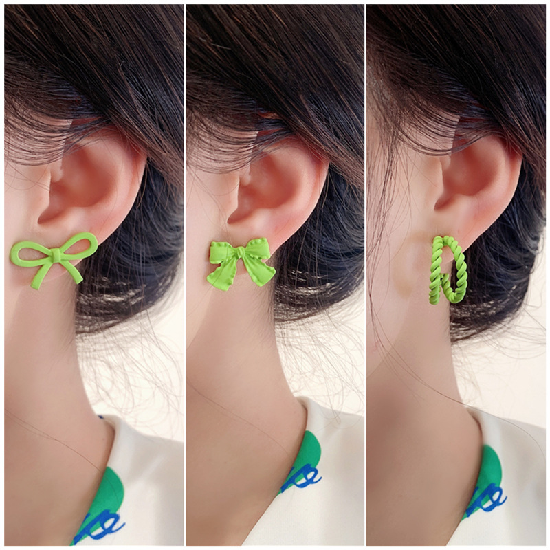 fashion avocado green bow earrings simple geometric alloy earringspicture3