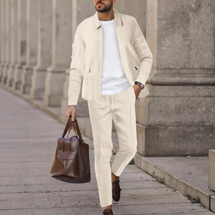 2025 Cross Border Jacket Men's Autumn Youth Waffled Zipper Pocket Laps Slim-fit Cardigan Men's Jacket suit