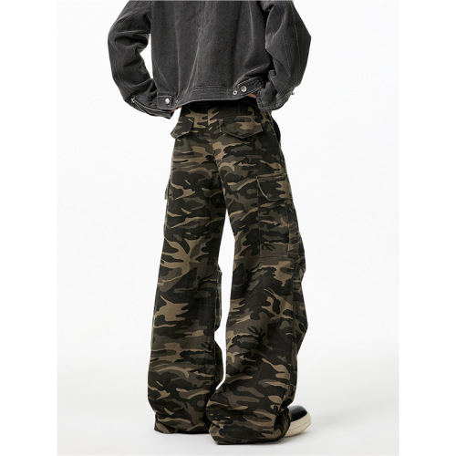 American street camouflage workwear jeans for men and women trendy brand spring loose flared casual floor-length pants