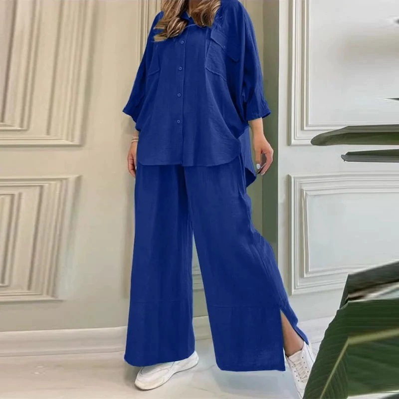 Damen Zweiteiler Set Mit Hemd Und Weiter Hose Im Casual Stil_voghion.com