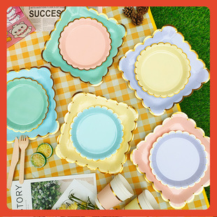 ✅ Picnic Plate Disposable Dinner Plate Kidsren's Birthday Party Spring Outing Outdoor Popular Picnic Tableware Cake Plate Paper