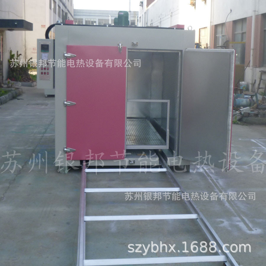 快速预热油桶烘箱 大号铁皮桶原料加热烘箱 轨道推入式油桶烘烤箱