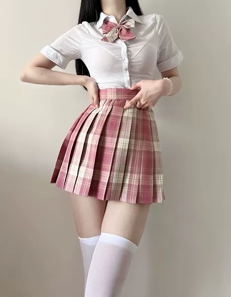 Shirt, red (black) tea, skirt, bow tie