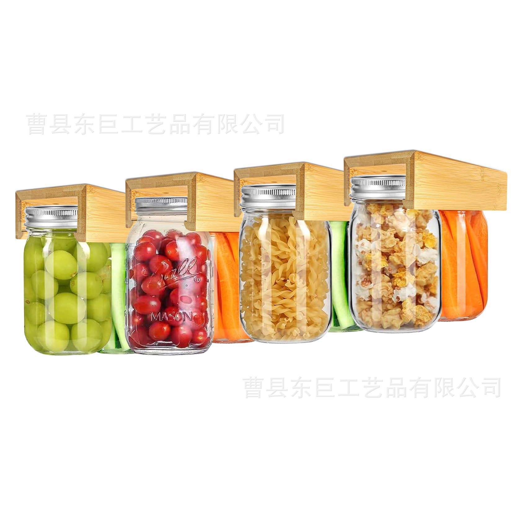 Bamboo kitchen under cabinet hanging storage rack mason jar storage rack food storage jar hanging rack for cabinet shelves