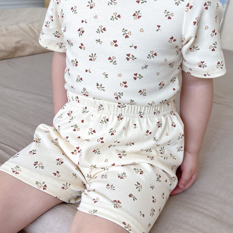 薄いベビー半袖ショーツ綿空調服女の子韓国風花柄ホーム服セット子供パジャマ夏|undefined