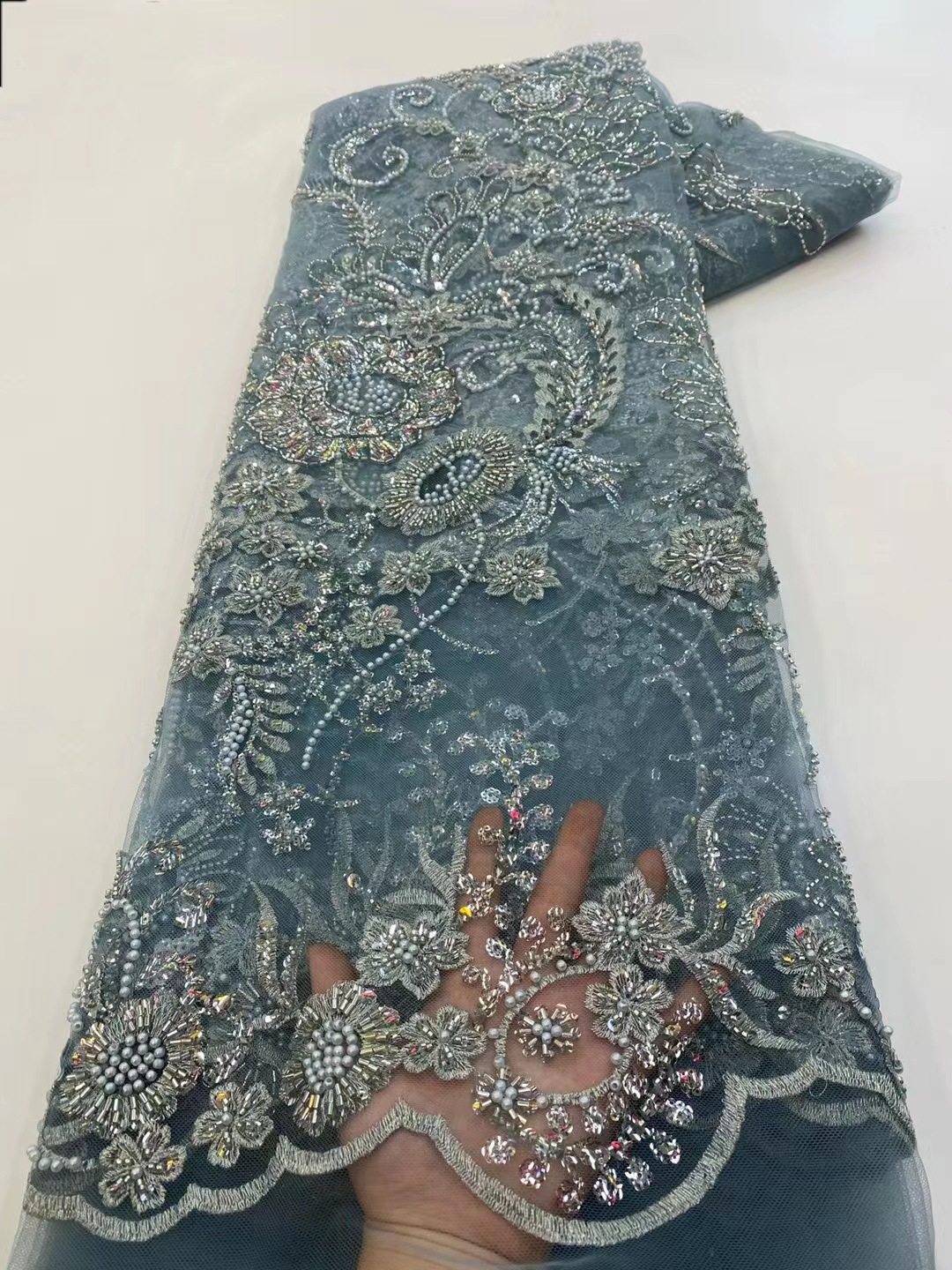 Encaje Bordado con Lentejuelas y Cuentas JX3575 para Vestido de Novia
