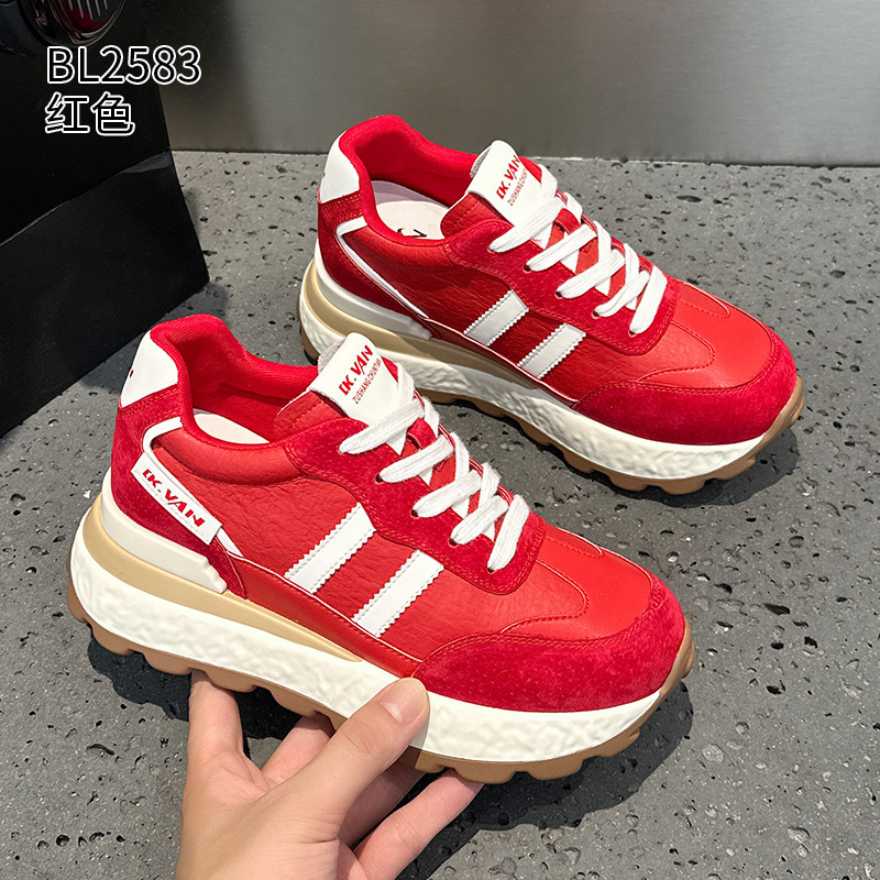 厚底德训鞋女2025秋季新款百搭真皮休闲运动老爹鞋网红透气阿甘鞋|undefined