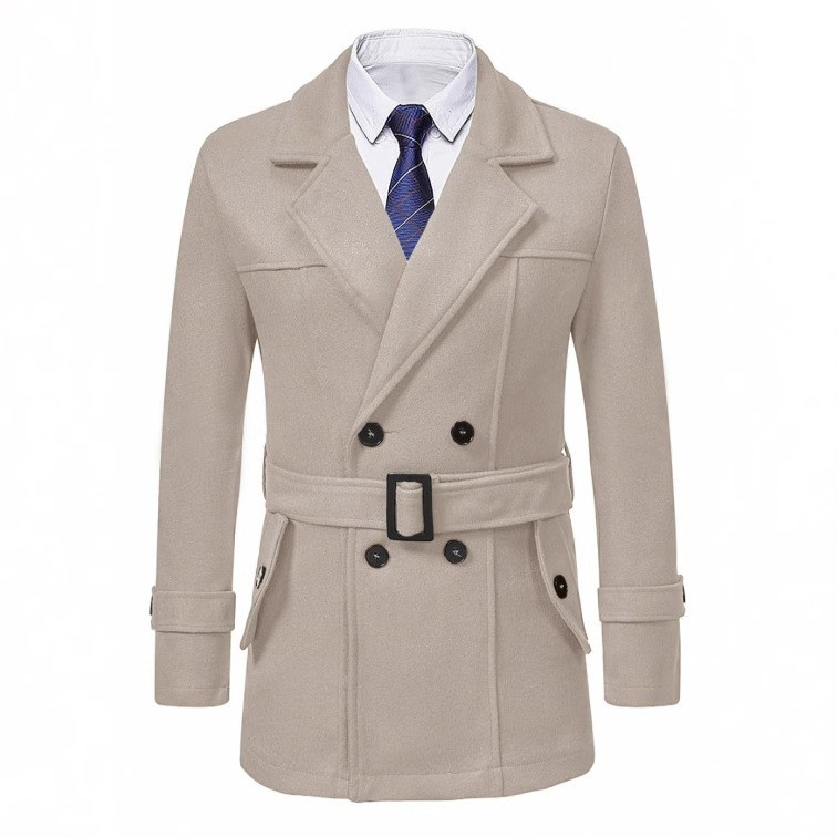 2025 otoño y invierno comercio exterior transfronterizo ropa de hombre Europa y Estados Unidos abrigo de lana abrigo de lana Casual cinturón de negocios Amazon