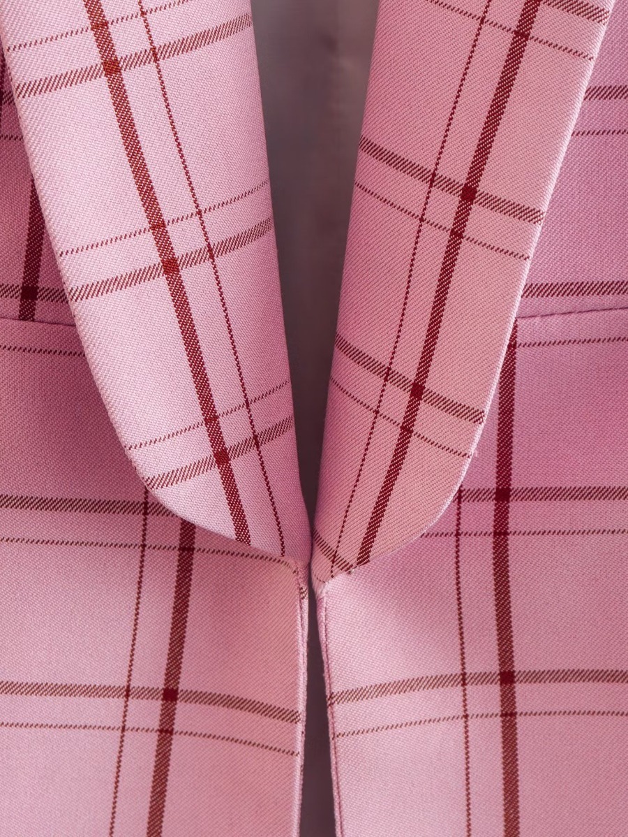 pleated plaid long sleeve lapel blazer NSXDX137500