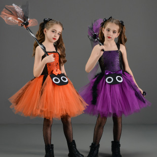 Halloween children's cos costume spider essence witch cosplay costume eight-legged spider girl dress tutu skirt