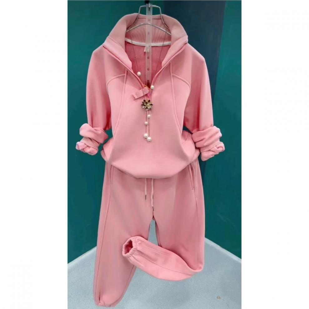 ActiveGo ActiveGo Fleece-Lined Casual Sports Women's Sweatshirt Winter Warm Fashionable Thickened Two-Piece Set_desvips.com