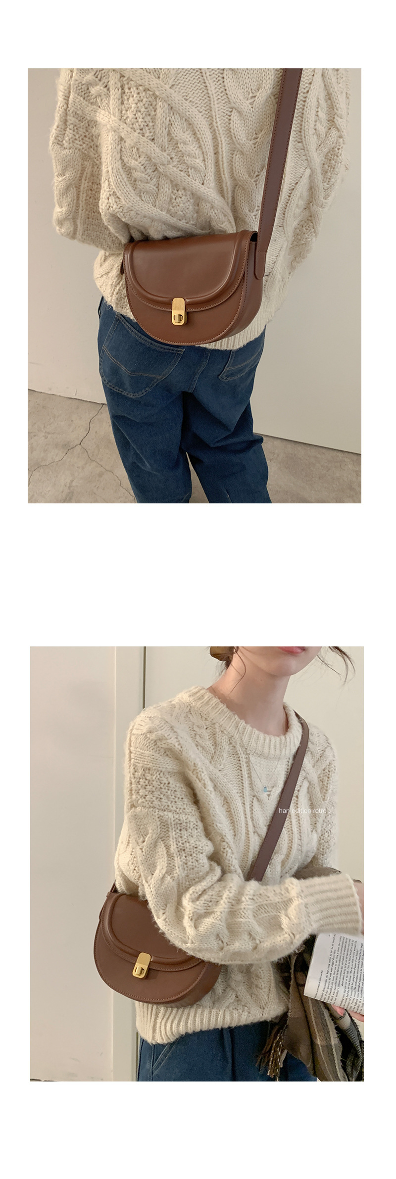 Retro Saddle Crossbody Bag For Women Textured Shoulder Handbag_voghion.com