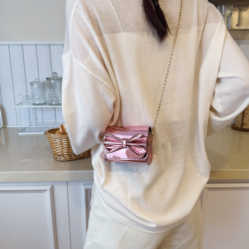 Hermosa bolsa de hombro para niñas con arco de arco, mini bolso de esmalte de espejo para padres e hijos, nuevo bolso para niños