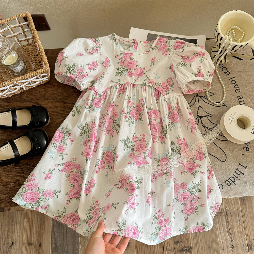 Vestido floral de temperamento de siete niñas con limón salado 25 verano nuevo estilo infantil estilo rural vestido de princesa con mangas abullonadas