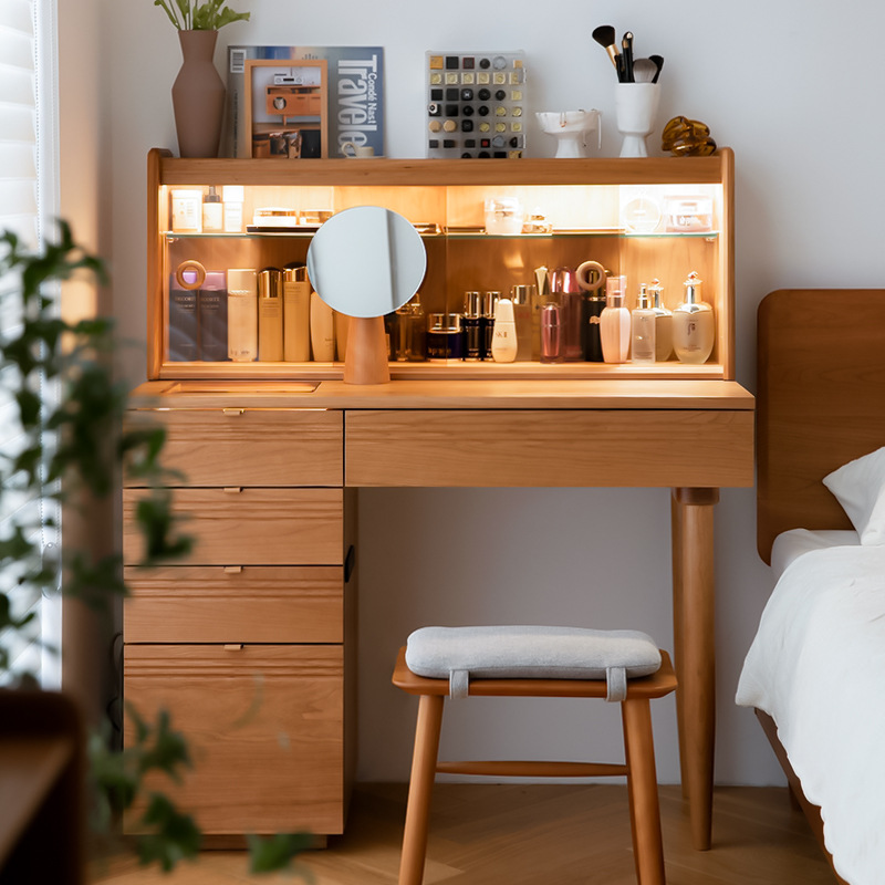 Wooden Neighbor Youji Dressing Table Cherry Wood Bedroom Dressing Table Solid Wood Vanity Cabinet Nordic Solid Wood Dressing Table