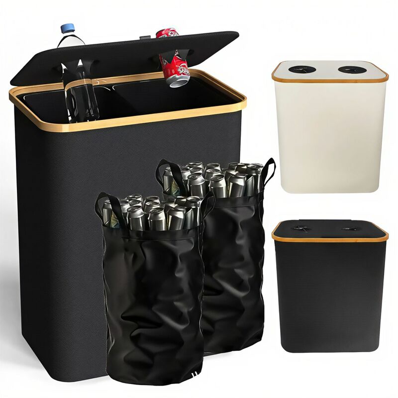 140L Dual Recycling Bin with 2 Removable Inner Bags and Lid, Kitchen Waste Bottle Storage Box, Dustproof and Moisture-Proof 140L Dual Recycling Bin with 2 Removable Inner Bags and Lid, Kitchen Waste Bottle Storage Box, Dustproof and Moisture-Proof