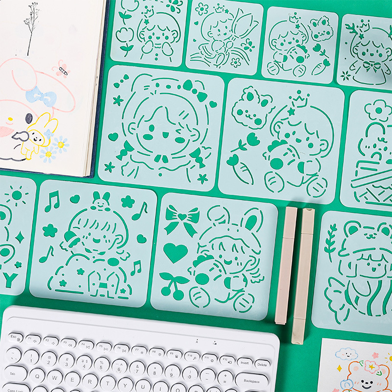 Cute cartoon Primary School students hand-written newspaper painting template hollow oil painting stick template hand account painting template 16