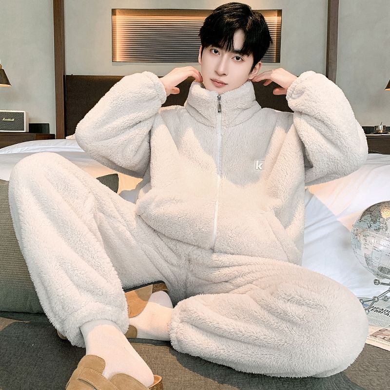 Snowflake Velvet Home Clothes Winter Flannel Pajamas Set Coral Velvet Can Be Worn Outside Large Size Loose Warm Velvet Men's Winter Snowflake Velvet Home Clothes Winter Flannel Pajamas Set Coral Velvet Can Be Worn Outside Large Size Loose Warm Velvet Men's Winter