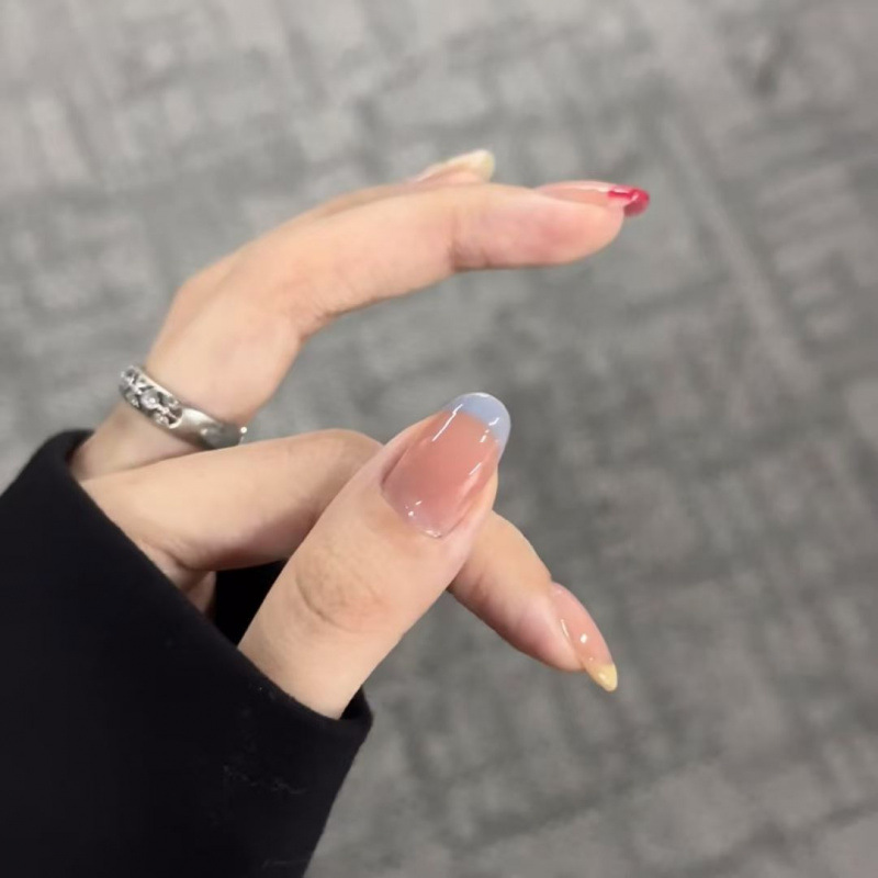 Verano dopamina corta uñas de uñas uñas altas lunares franceses tinte rojo temperamento dulce chica caliente estudiante
