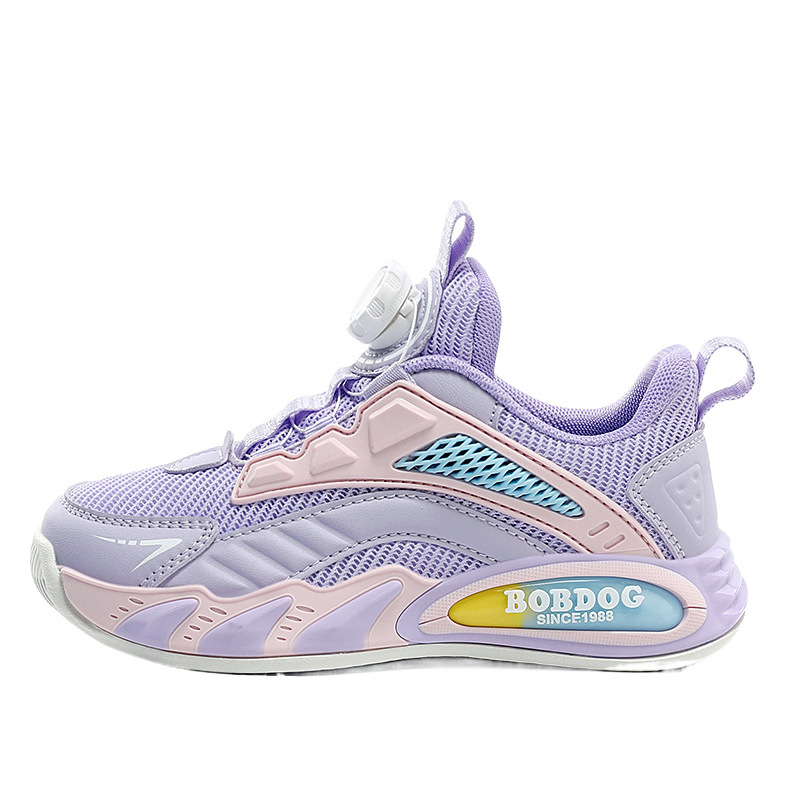 Zapatos de primavera y otoño para niñas, zapatos de malla transpirables para niños, botón giratorio, zapatos de baloncesto para niños.