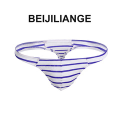 Men's T-shirt style G-string underwear with stripes, sexy and fashionable, gay underwear, youth low-rise cotton breathable tights