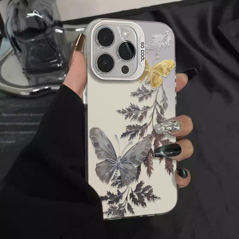 枝叶双蝶适用iphone16手机壳欧美14plus苹果15promax个性13小众12