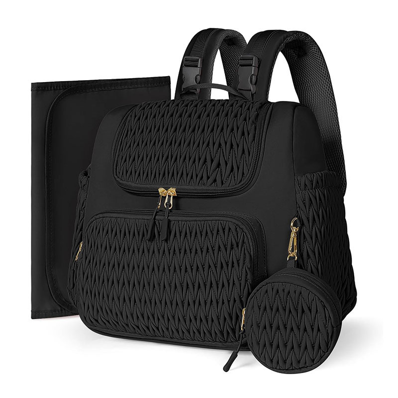 Nueva bolsa de pañales mochila multifuncional bolsa de pañales de quilting con almohadilla de pañales caja de tetas y cinturón de cochecito de bebé