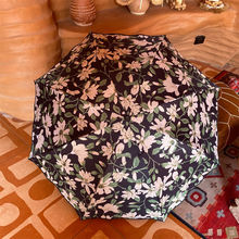 新品优雅气质百合花雨伞三折黑胶防晒防紫外线伞女晴雨两用遮阳伞