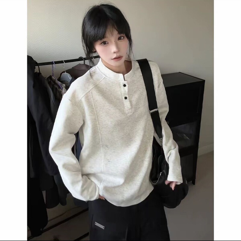 亨利领正肩卫衣男秋季cleanfit美式解构拼接设计感长袖T恤打底衫|undefined