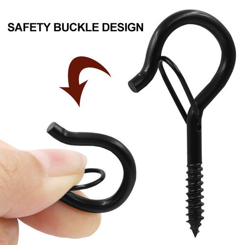 Bonsai hook, black nickel Q-shaped hook with spring buckle, anti-falling safety buckle, sheep eye nail hook, question mark shaped light hook