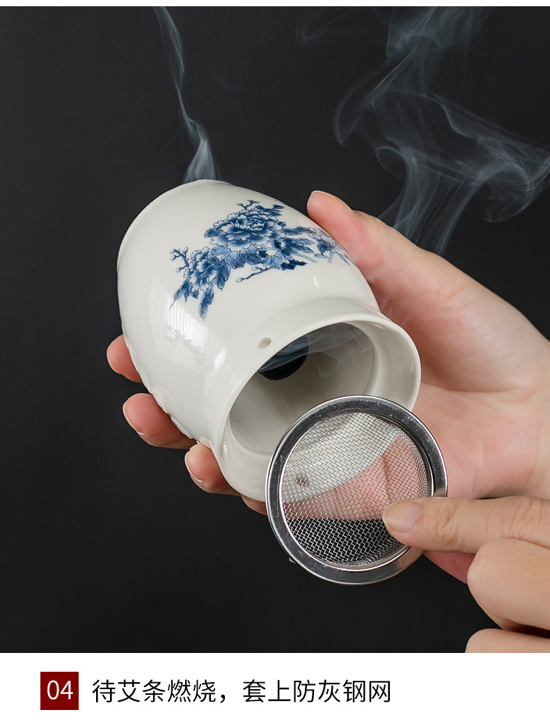 Ceramic Moxibustion Jar Heat-Resistant Moxa Box with Steel Ash Guard Portable Warming Tool for Body Care quality and texture
