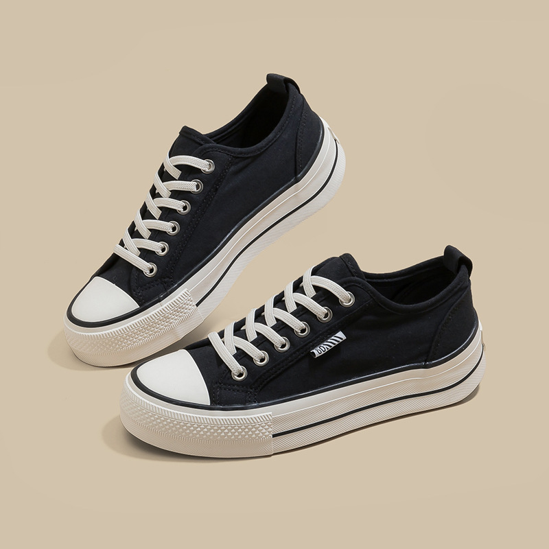 2026 nuevo estilo de moda zapatos de lona de altura de suela gruesa para mujeres zapatos de moda retro más estudiantes zapatos de lona casuales universales