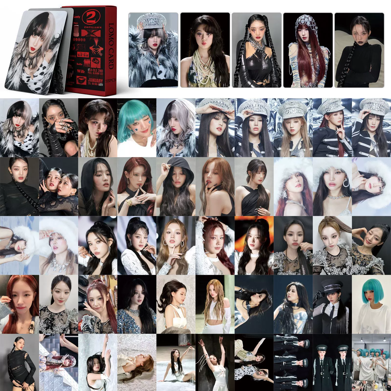 Набор фотокарточек Stray Kids, (G)I-DLE, IVE и другие — 55 лазерных карточек 59×89 мм коллекционные