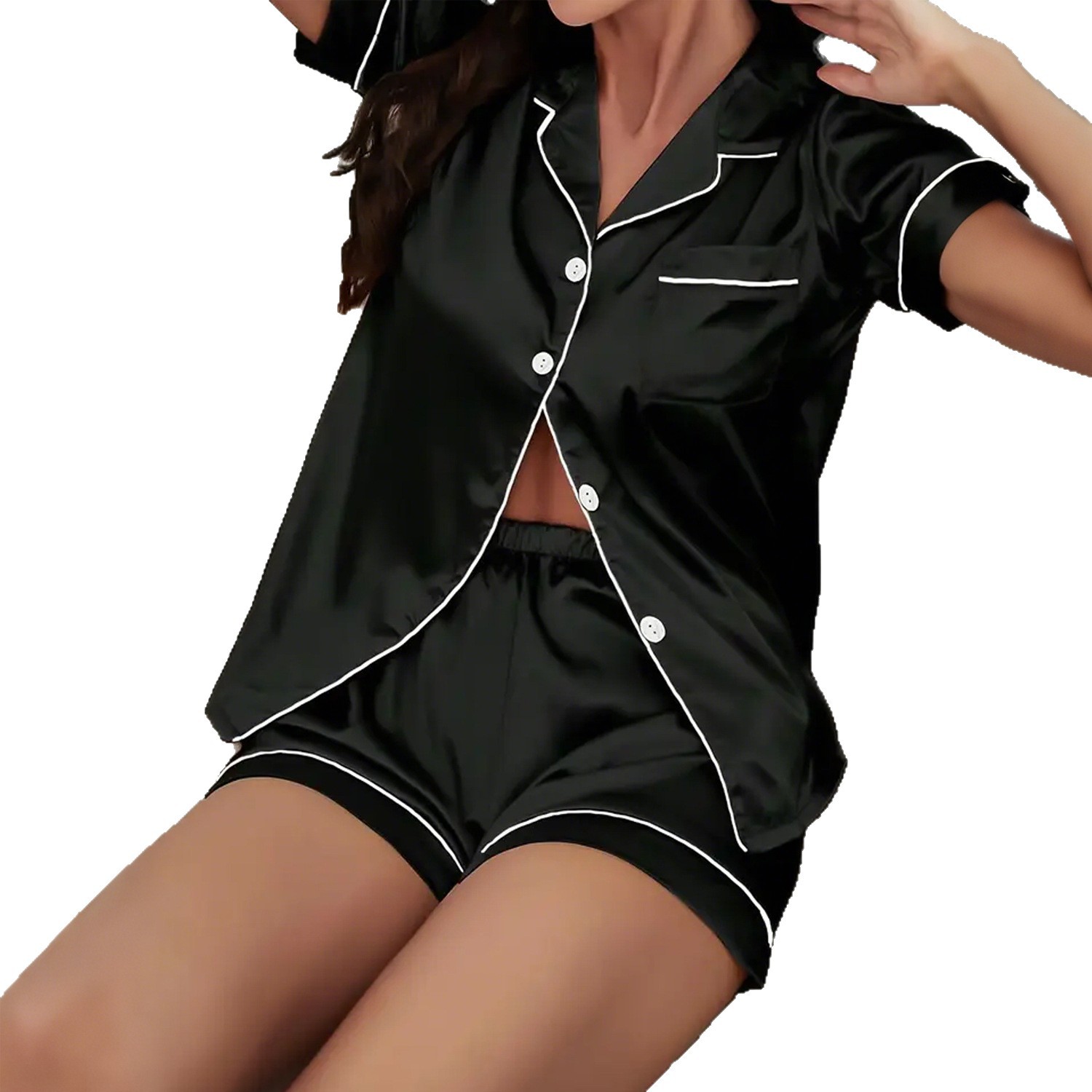 Nuevo estilo transfronterizo se puede usar en el exterior, ropa de hogar, pijamas de cárdigan cómodos y transpirables, pantalones cortos de manga corta para mujer, ropa de hogar, trajes al por mayor