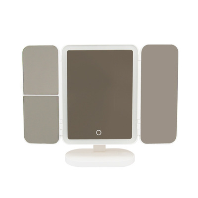 新款智能led化妆镜带灯 卧室三折叠台式补光贝壳磨砂美妆镜子