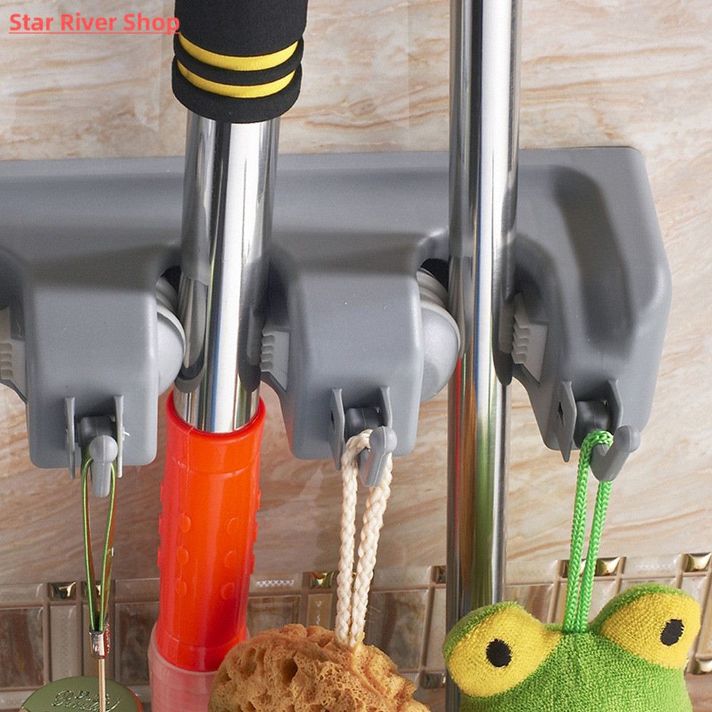 Soporte de Plástico para Escoba y Trapeador, Montaje en Pared, 3/4/5 Varillas