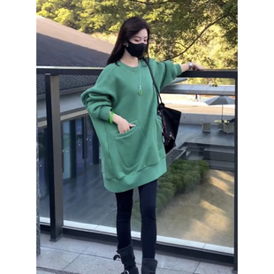 5175 fleece-lined in stock Thickened fleece-lined Mint Milk Green Autumn and Winter Lazy Wind Slimming Elegant Long Sleeve Sweatshirt