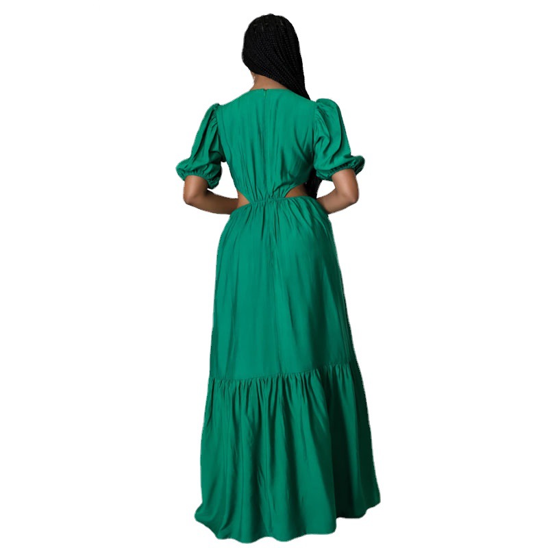 Primavera y verano fuera de hombro grande swing temperamento cercanías color sólido Hong Kong estilo sexy vestido ropa de mujer