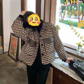 小香风外套女春秋季百搭2025新款韩系感小个子千鸟格短款上衣跨境